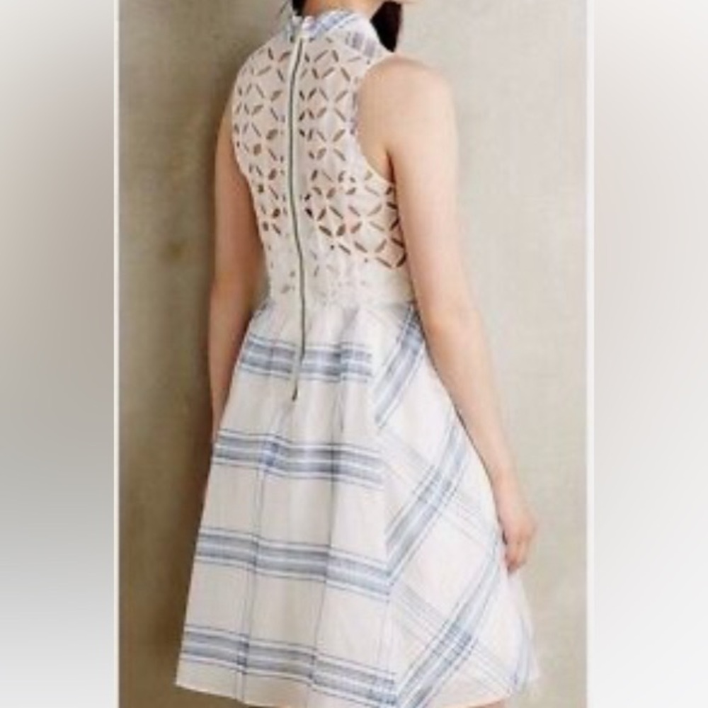 MOULINETTE SOEURS Anthropologie White Blue Seapane Dress